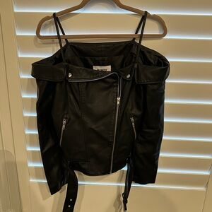 BB Dakota Black Leather Off-Shoulder Jacket